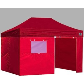 Eurmax USA Full Zippered Walls for 10 x 15 Easy Pop Up Canopy Tent,Enclosure Sidewall Kit with Roller Up Mesh Window and Door 4 Walls ONLY,NOT Including Frame and Top（Red）