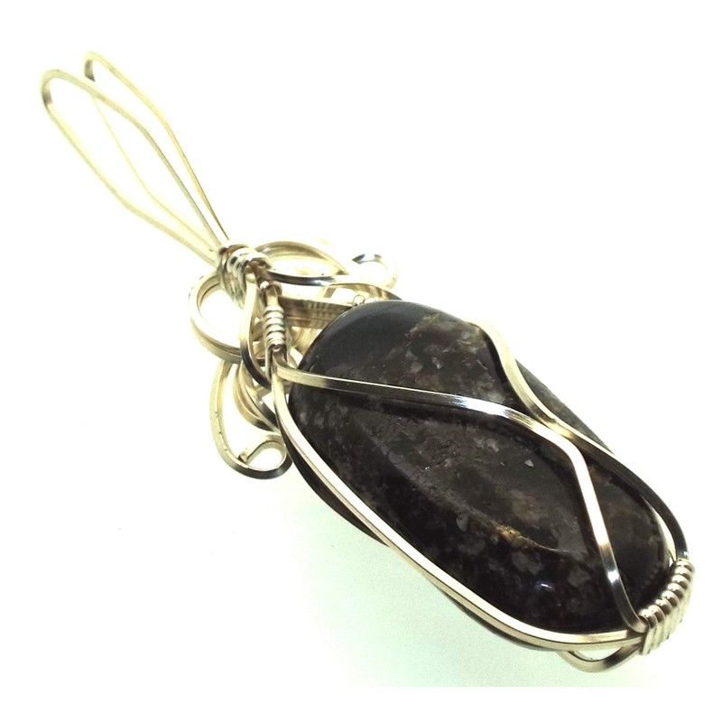 Dravite Brown Tourmaline Silver Filled Wire Wrapped Pendant 03