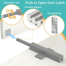 Push to Open Door Opener Jiayi Pack of 4 Heavy High Performance Push Open Magnetic Pressure Door Opener Cabinet Powerful 48N Spring Release Catch for Large Wardrobe Grey
