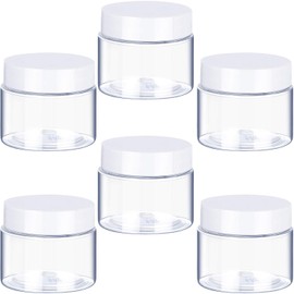 6 Pack 1 oz Plastic Pot Jars Round Clear Leak Proof Plastic Cosmetic Container Jars with White Lids for Travel Storage Make Up, Eye Shadow, Nails, Powder, Paint, Jewelry(1 oz)