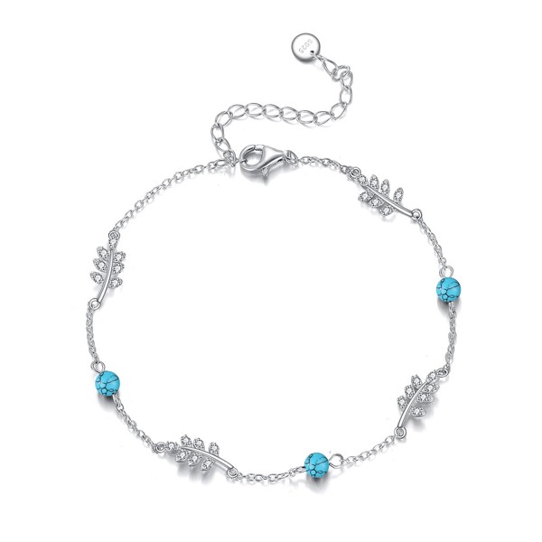 POPLYKE Turquoise Bracelet for Women Sterling Silver Turquoise Leaf Bracelet