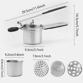 Potato Ricer Stainless Steel Masher with 3 Interchangeable Ricing Discs,Upgraded Sturdy Durable Potato Masher Professional Kitchen Tool for Fluffy Smooth Mashed Potatoes, Fruits, Vegetables and Food
