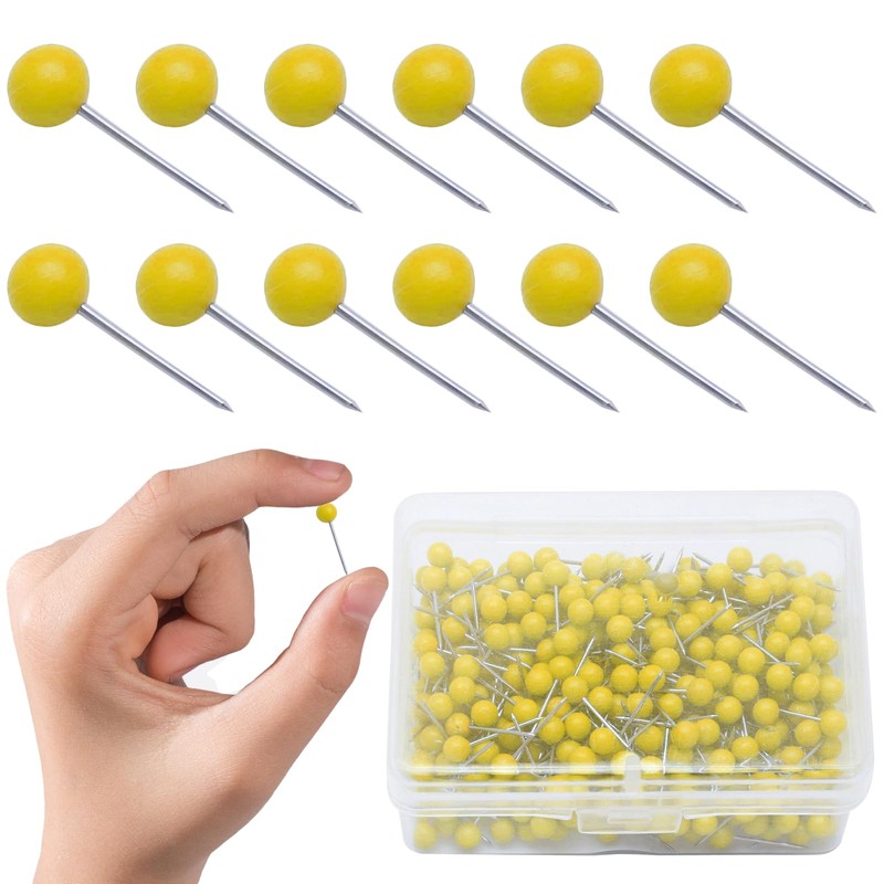 500Pcs Yellow Map Pins, 1/8 Inch Map Tacks, Round Ball