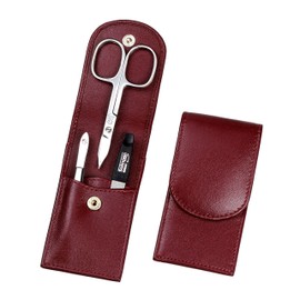 Sonnenschein by Hans Kniebes - Manicure Set 3 Pieces - Nail Scissors, Nail File and Tweezers - Pocket Manicure Nail Care Set - Nappa Lambskin Manicure Case (Bordeaux)