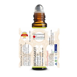 Greenwood Essential Bergamot Essential Oil (Citrus bergamia) Pre Diluted Ready to Use Roll-on Blend for Aromatherapy and Topical Skin Application for Kids and Adults 10ml (0.33 oz)