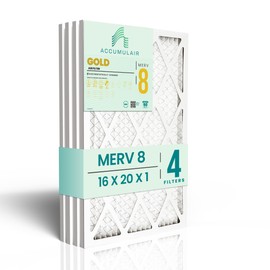 Accumulair Gold 16x20x1 MERV 8 HVAC AC Furnace Air Filter (4-Pack) | Replacement Air Filter for Home, Residential and Commercial Use | Made in USA | Actual Size 15.75x19.75x1