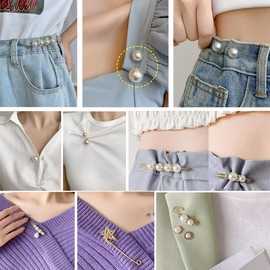 TIHOOD TIHOOD 40PCS Pearl Brooch,Pant Waist Tightener Safety Pin Double Faux Pearl Brooches for Women Girls Fashion Cover Up Buttons Clothing Dresses Decoration Accessories Pant Waist Tightener Safety Pins