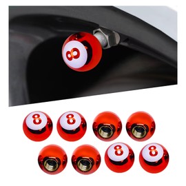 Augeny 8 PCS Car Tire Valve Caps, Pool 8 Ball Wheel Valve Stem Covers with Rubber Ring, Corrosion Resistant Airtight Tyre Dust Caps, Universal Stem Covers for Car, Truck, Bicycle, SUV (Red)