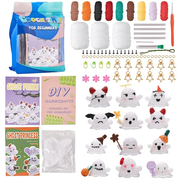 SUNNYCLUE Halloween Crochet Kit Crocheting Starter Kits Ghost Crochet Kits