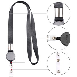 Lanyard with ID Holder (5 Pack) 20 inch Flat Polyester ID Lanyard with Retractable Badge Reel and Vertical Name Badge Holder for Offices ID, School ID, Driver Licence (5)