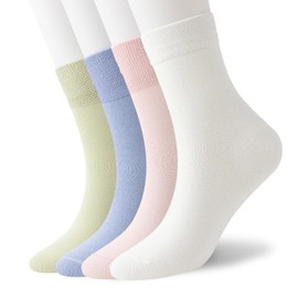 DAUCO Thin Women's Crew Socks 4 Pairs - Soft Cotton Bootie Socks Above Ankle Size 5-9