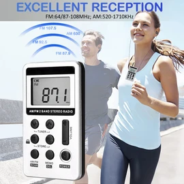 Portable AM FM Radio with Digital Tuning LCD Display, SWDSTP Rechargeable Pocket Radio with Stereo Earphone and Detachable Belt Clip for Walking, Jogging