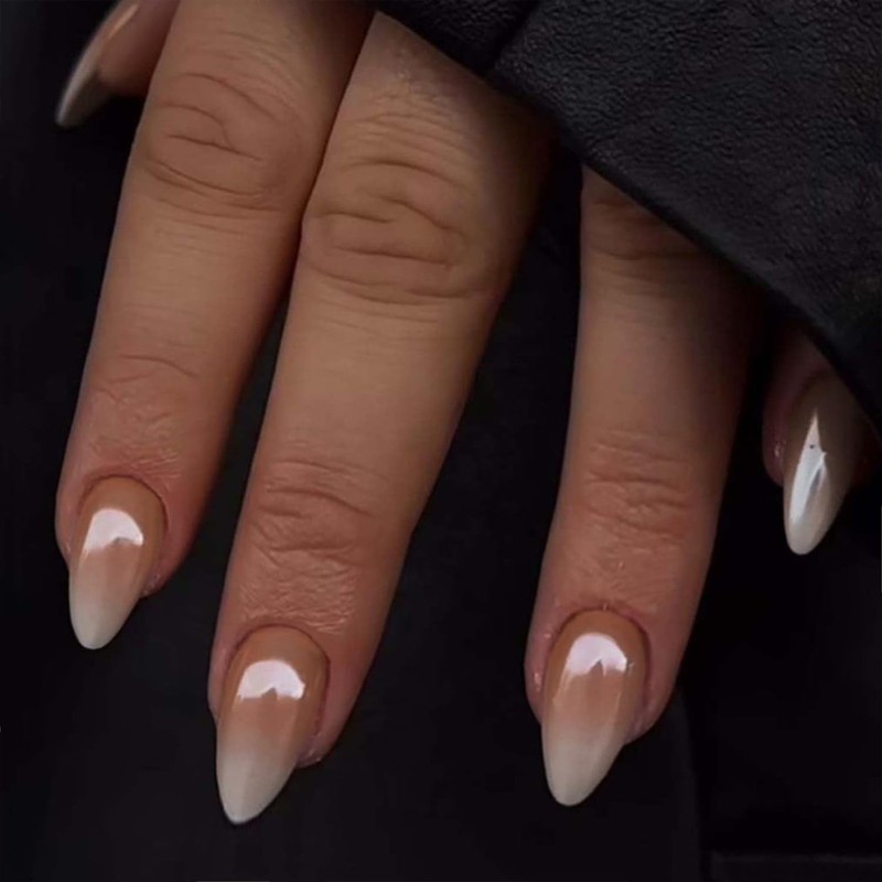 SXVME Uñas postizas con diseño de donut glaseado marrón degradado