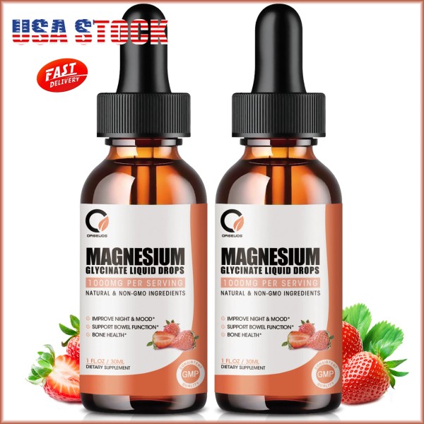 O Orgeuos 2*30ml Magnesium Glycinate Liquid Drops 1000mg ,Improve Mood