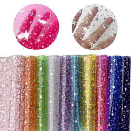 XHT 10 Pcs Shiny Transparent PVC Vinyl, Glitter Star Pattern Jelly Faux Leather for DIY Crafts