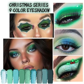 paminify 9 Colors Christmas Makeup Glitter Matte Green Eyeshadow Palette,Stocking Stuffers for Women,Highly Pigmented Metallic Shimmer Bright Dark Green Eye Shadow,Waterproof Green Face Witch Makeup