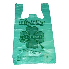 JS Green Plastic T-shirt Shopping Bags (11x6x21-13mic) - 500 Bags Biodegradable & Recyclable