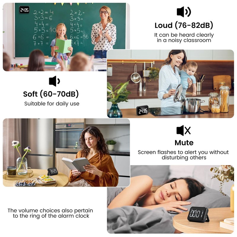 USB Rechargeable Loud Digital Kitchen Timer with Large LCD Display