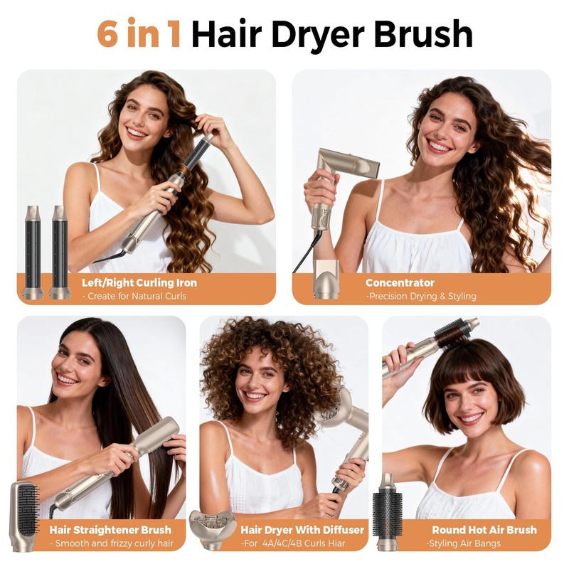 6-in-1 Foldable Air Styler with Diffuser & Auto-Wrap Curlers