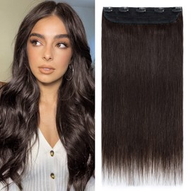 Brown Hair Extensions Human Hair One Piece Clip in Hair Extension Real Remy Thick 3/4 Full Head (#02 Dark Brown, 18"-90g)