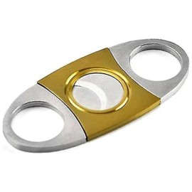 Cigar Cutter Double Guillotine Cigar Cutter Gold Silver Stainless Steel Self Sharpening Blade with Gift Box Package Case Nice Gift for Fathers Day Christmas Birthday Boyfriend (Gold Silver)