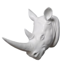 YL Crafts - The Medium White Resin Faux Animal Head Mount, Fake Rhino Animal Wall Decor Art, Resin Wall Sculpture