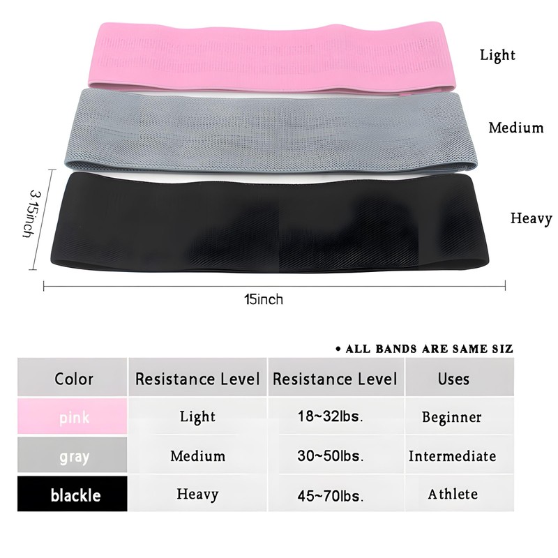 Fabric Resistance Bands Set: 3 Booty Bands with Workout Guide