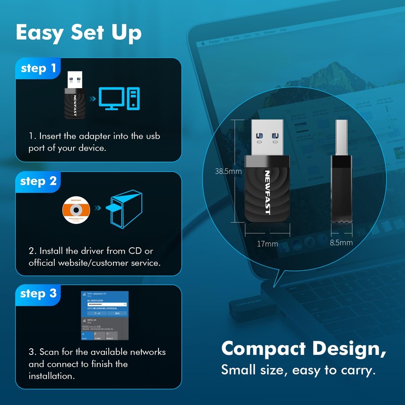 NEWFAST 1300Mbps WiFi Dongle for pc High Gain USB 3.0