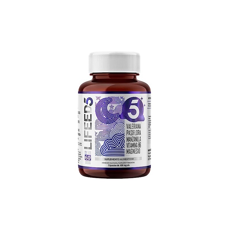 Lifeed5 Sleep Magnesio Vitamina Complejo Valeriana Pasiflora Manzanilla Cápsulas 630