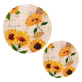 Blueangle 2-Pcs Yellow Watercolor Sunflowers Trivet Pot Holder - Round Woven Potholders Set - Cotton Braided Hot Pads - Coasters - Table Mats for Cooking and Baking（19）
