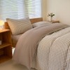 NSNLGSGC Queen Gingham Grid Duvet Cover Set Tan- Washed Microfiber
