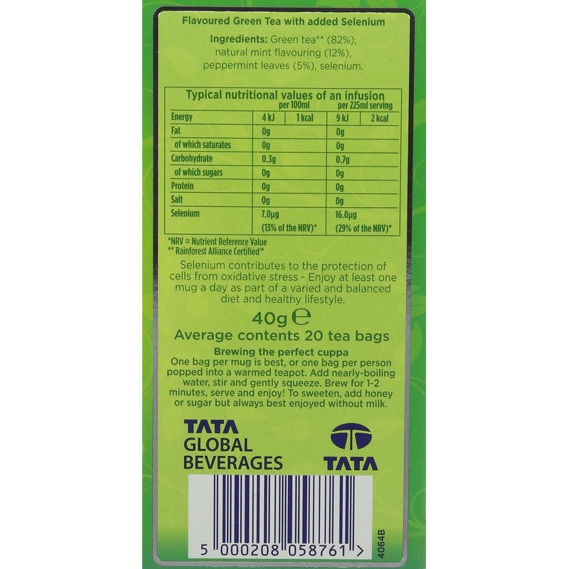 Tetley Tea Detox Super Green Mint Tea Bag, 40 g