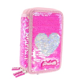 Girabrilla Nice Group 3 Pocket Pencil Case - Magenta with Gold Heart