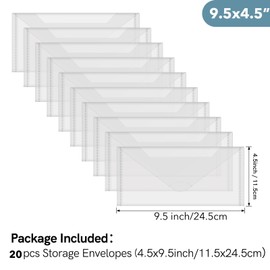 Briartw 20 Pack Storage Bag,4.5x9.5 Resealable Plastic Envelopes Pockets for Cutting Dies Stencil Crafts Organizer Holder,Clear Storage Envelopes for Clear Stamp,Die Cuts,Scrapbook Paper