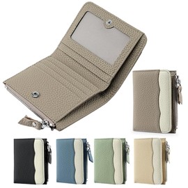 ENJHIKE Women's Bi-Fold Wallet, Mini Wallet, Cowhide Leather, Bifold Wallet, Card Slots, Foldable, Coin Purse, Genuine Leather, Large Capacity, Popular, Lightweight, Compact, Thin, Travel, Cute