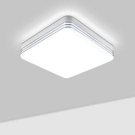 Taoellen Bach Ceiling Lights, 18W Square Silver Edge Flush Ceiling Light, 1620lm 90W Equivalent, 6500K Cold White Kitchen Ceiling Light for Hallway, Office, Bathroom, Small Kitchen