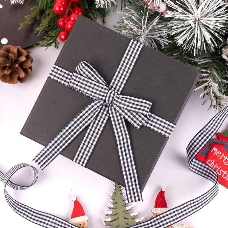 KINGLAKE Black and White Gingham Ribbon, 50Yd x 5/8" Checkered
