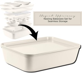 Country Kitchen Nonstick Stackable Bakeware Set - Deluxe Heavy Duty, Durable, Easy Release Baking Set, Cream, 13 Pcs
