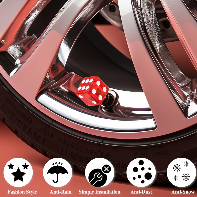 MEAJOO 4PCS Dice Tire Valve Stem Caps,with Rubber Ring, Dust