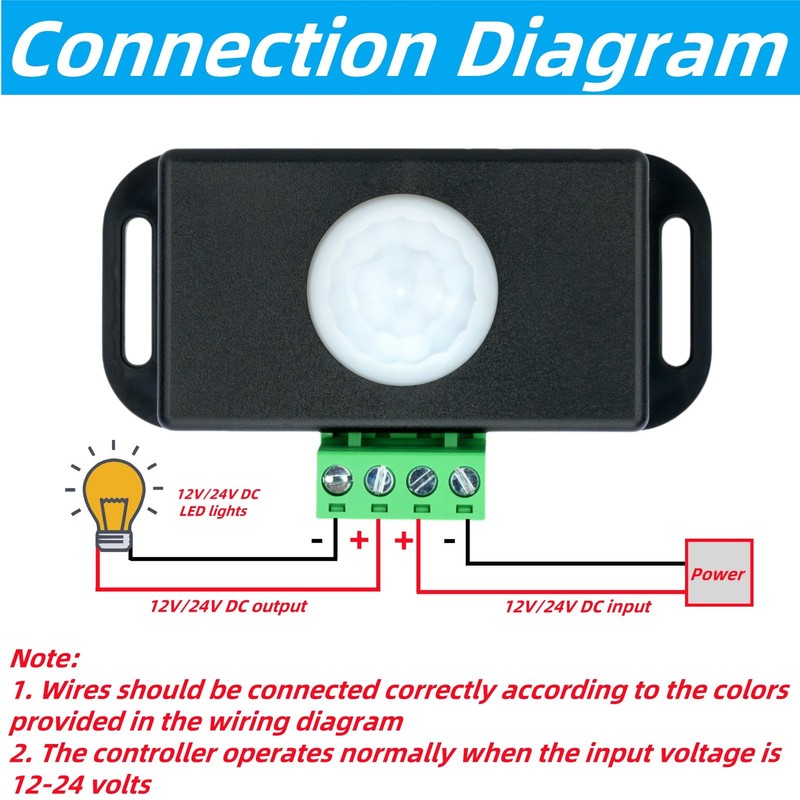 MTDELE 3Pcs 12V Motion Sensor Adjustable Lights-Off Delay (1-10 Min)