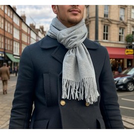 PFLife Men Scarf Wool Scarf for Men Winter Mens Scarf Cosy Scarves with Gift Box Classic Plain Warm Soft Lightweight Feel (gray)