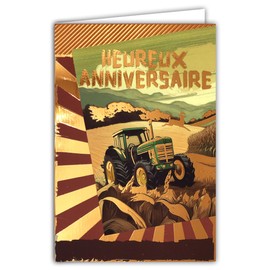 65-1431 Happy Birthday Card Old Tractor Green and Bronze Glossy with White Envelope Format 12 x 17.5 cm Retro Vintage Mechanical for Farmer Farmer Farmer Breeder – Made in France