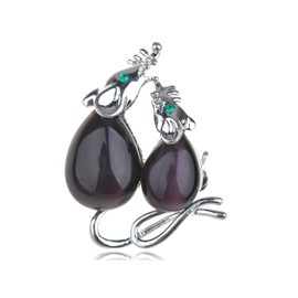 Mice Family Czech Crystal Rhinestone Black Enamel Body Silver Tone Pin Brooch