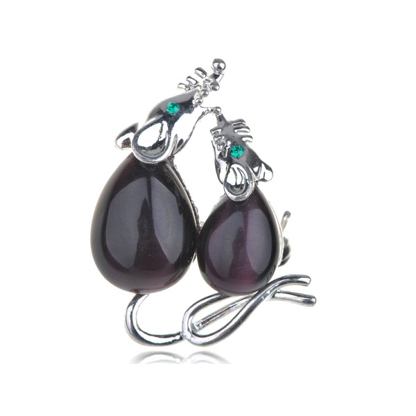 Mice Family Czech Crystal Rhinestone Black Enamel Body Silver Tone