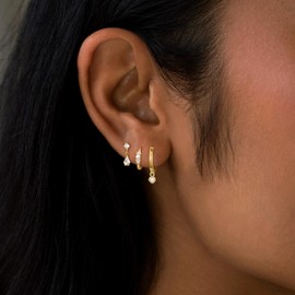 Risamil 3 Pairs Pearl Earrings for Women Trendy, 14K Gold Hoop Earrings Pearl Earrings Cubic Zirconia Studs Hypoallergenic Small Gold Pearl Drop Earrings Hoops Dainty Gold Huggie Earrings Jewelry Gift