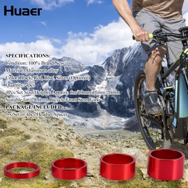 Espaciador de auriculares de bicicleta, espaciadores de auriculares 4 piezas/juego 5 mm/10 mm/15 mm/20 mm Aleación de aluminio Auriculares de bicicleta Espaciadores de vástago Arandela de(rojo)