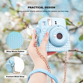 Aisnyho Instant Mini 12 Case,Colorful Camera Protective Case and 64 Pockets Photo Album for Instax Mini 12 Instant Camera Weave Pattern (Blue)