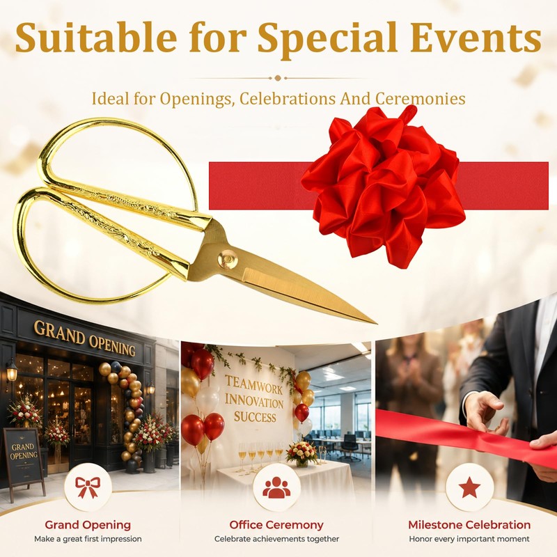Grand Opening Ribbon Cutting Ceremony Kit, 7.55'' Gold Scissors
