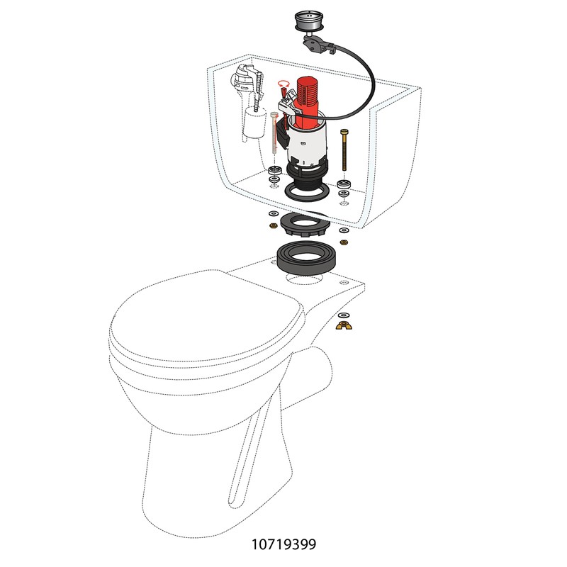 Wirquin 10723580 Double Flush Mechanism with Cable Flush Mw2, Red