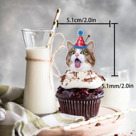18pcs Glitter the Cat Head Dessert Cupcake Topper Pick for Cute Lovely Cat Theme Decorations Baby Shower Boys Girls Happy Birthday Party Decor Supplies
